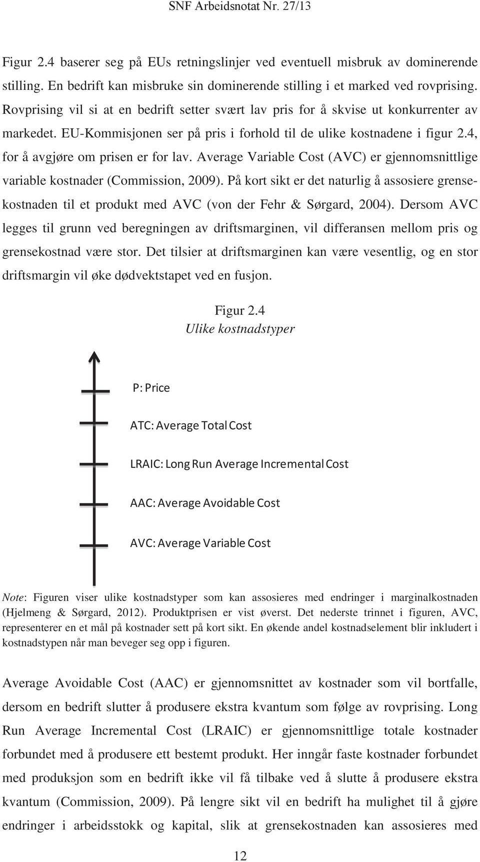 4, for å avgjøre om prisen er for lav. Average Variable Cost (AVC) er gjennomsnittlige variable kostnader (Commission, 2009).