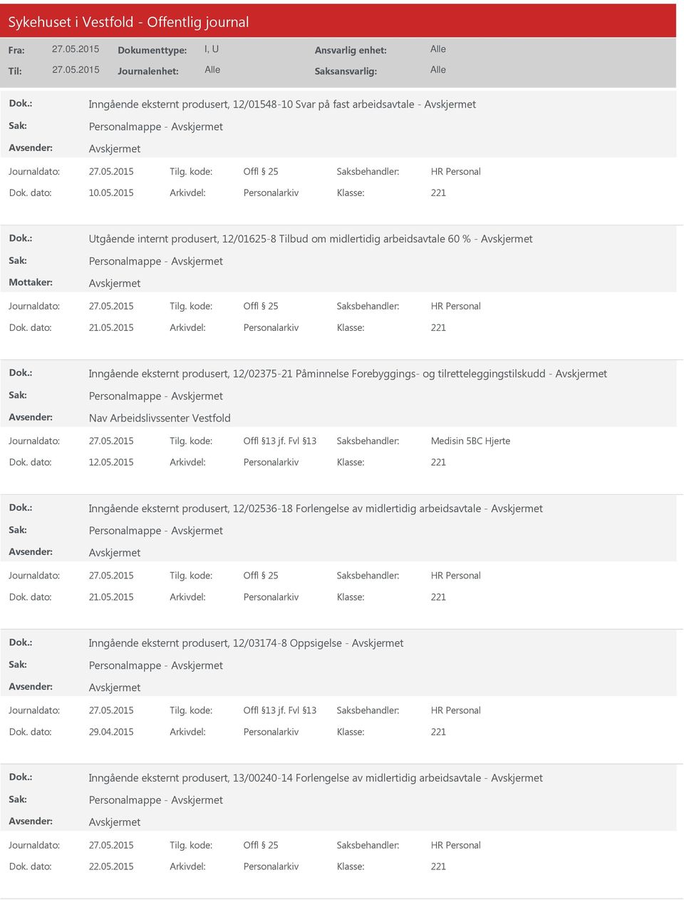 tilretteleggingstilskudd - Personalmappe - Nav Arbeidslivssenter Vestfold Medisin 5BC Hjerte Dok. dato: 12.05.