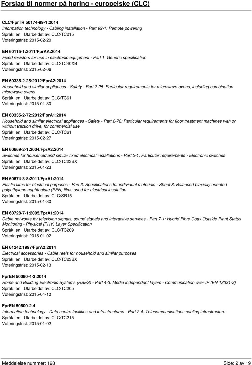 60335-2-25:2012/FprA2:2014 Household and similar appliances - Safety - Part 2-25: Particular requirements for microwave ovens, including combination microwave ovens Språk: en Utarbeidet av: CLC/TC61