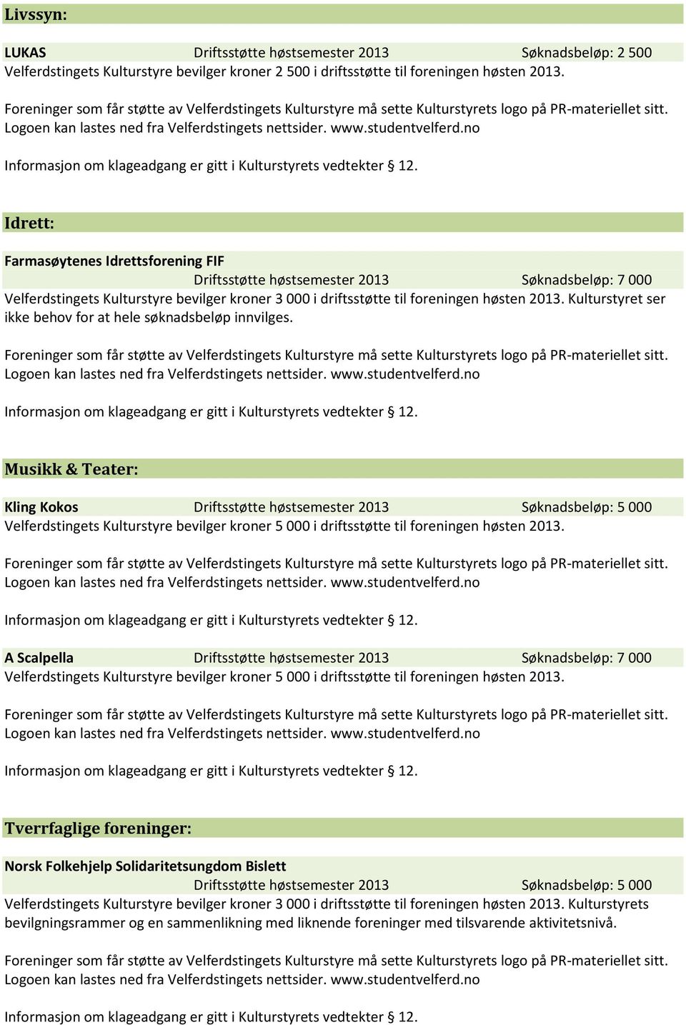 Kulturstyret ser ikke behov for at hele søknadsbeløp innvilges.