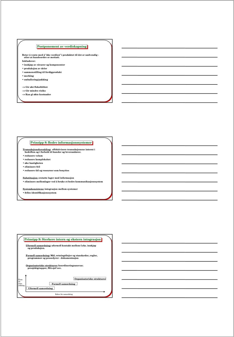 kostnader Prinsipp 8: 8: Bedre informasjonssystemer Transaksjonsforenkling: effektivisere transaksjonene internt i bedriften og i forhold til kunder og leverandører.