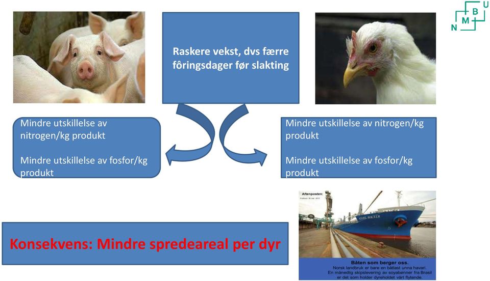 fosfor/kg produkt Mindre  fosfor/kg produkt Konsekvens: Mindre