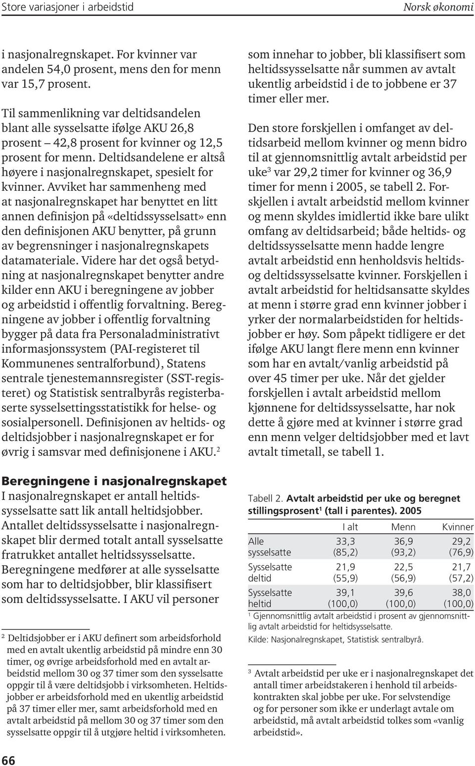 Deltidsandelene er altså høyere i nasjonalregnskapet, spesielt for kvinner.