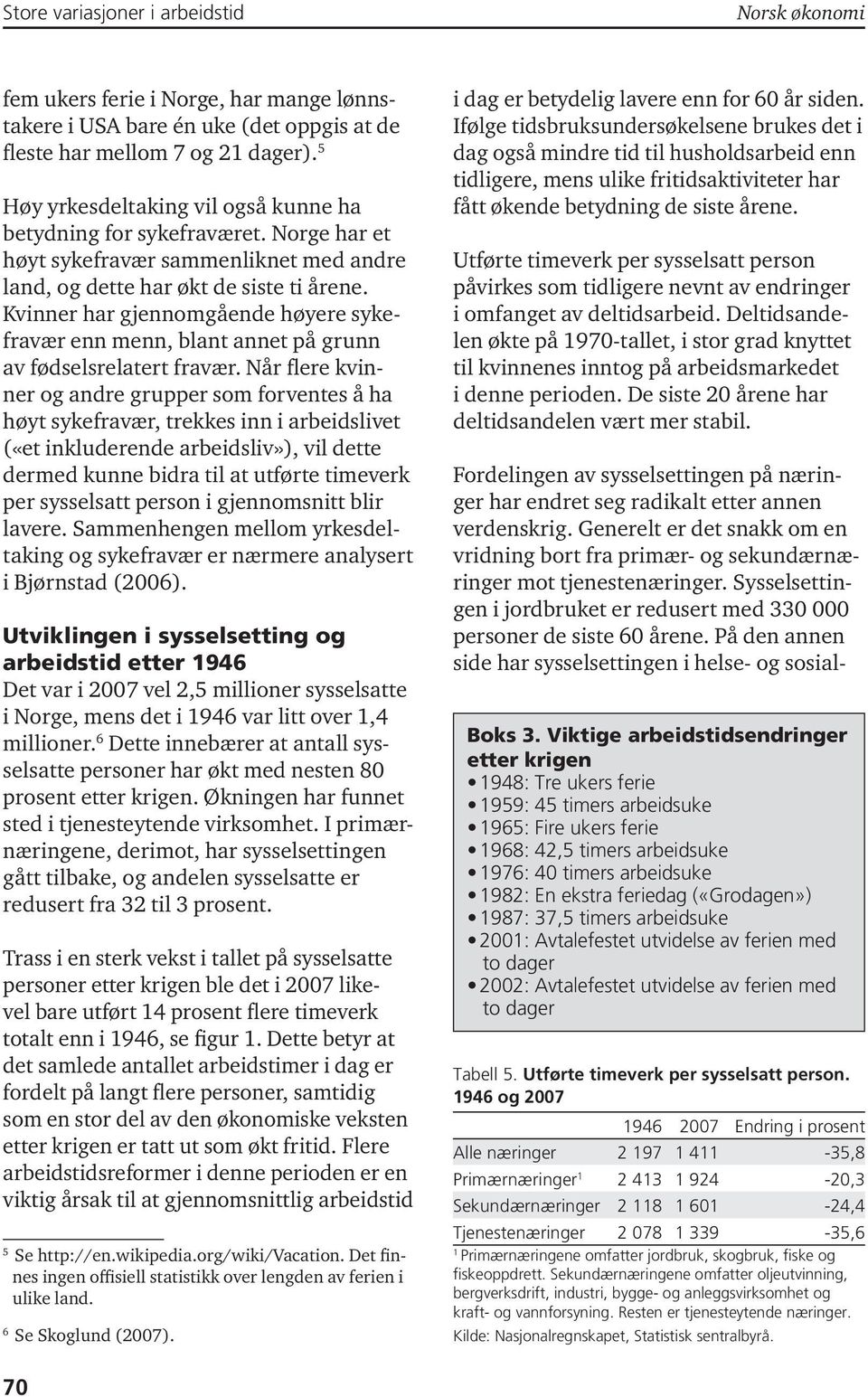 På den annen side har sysselsettingen i helse- og sosialfem ukers ferie i Norge, har mange lønnstakere i USA bare én uke (det oppgis at de fleste har mellom 7 og 2 dager).