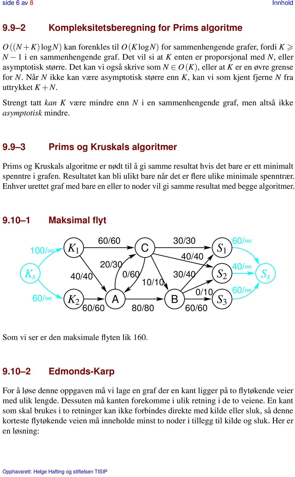 Når N ikke kan være asymptotisk større enn K, kan vi som kjent fjerne N fra uttrykket K + N. Strengt tatt kan K være mindre enn N i en sammenhengende graf, men altså ikke asymptotisk mindre. 9.