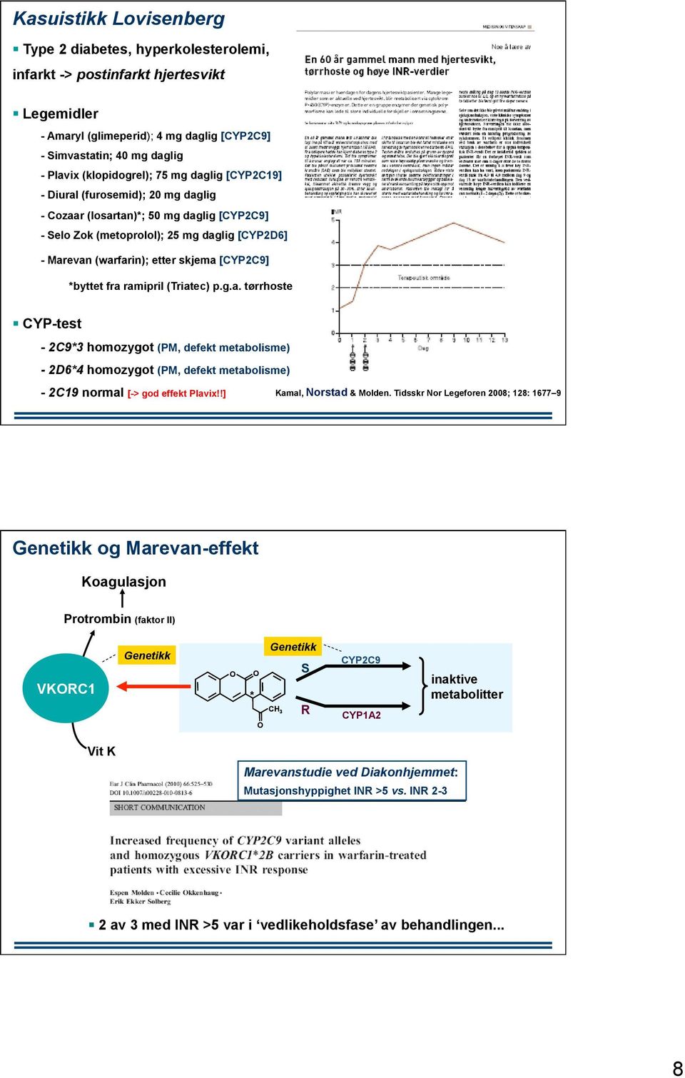 [CYP2C9] *byttet fra ramipril (Triatec) p.g.a. tørrhoste CYP-test - 2C9*3 homozygot (PM, defekt metabolisme) - 2D6*4 homozygot (PM, defekt metabolisme) - 2C19 normal [-> god effekt Plavix!