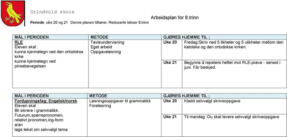 Begynne å repetere heftet mot RLE-prøve - senest i juni. Får beskjed.