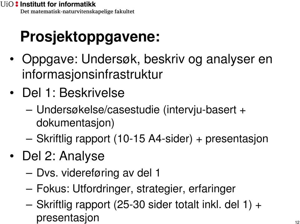 (10-15 A4-sider) + presentasjon Del 2: Analyse Dvs.