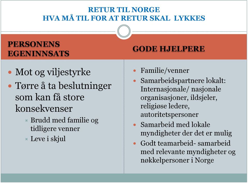 Samarbeidspartnere lokalt: Internasjonale/ nasjonale organisasjoner, ildsjeler, religiøse ledere, autoritetspersoner