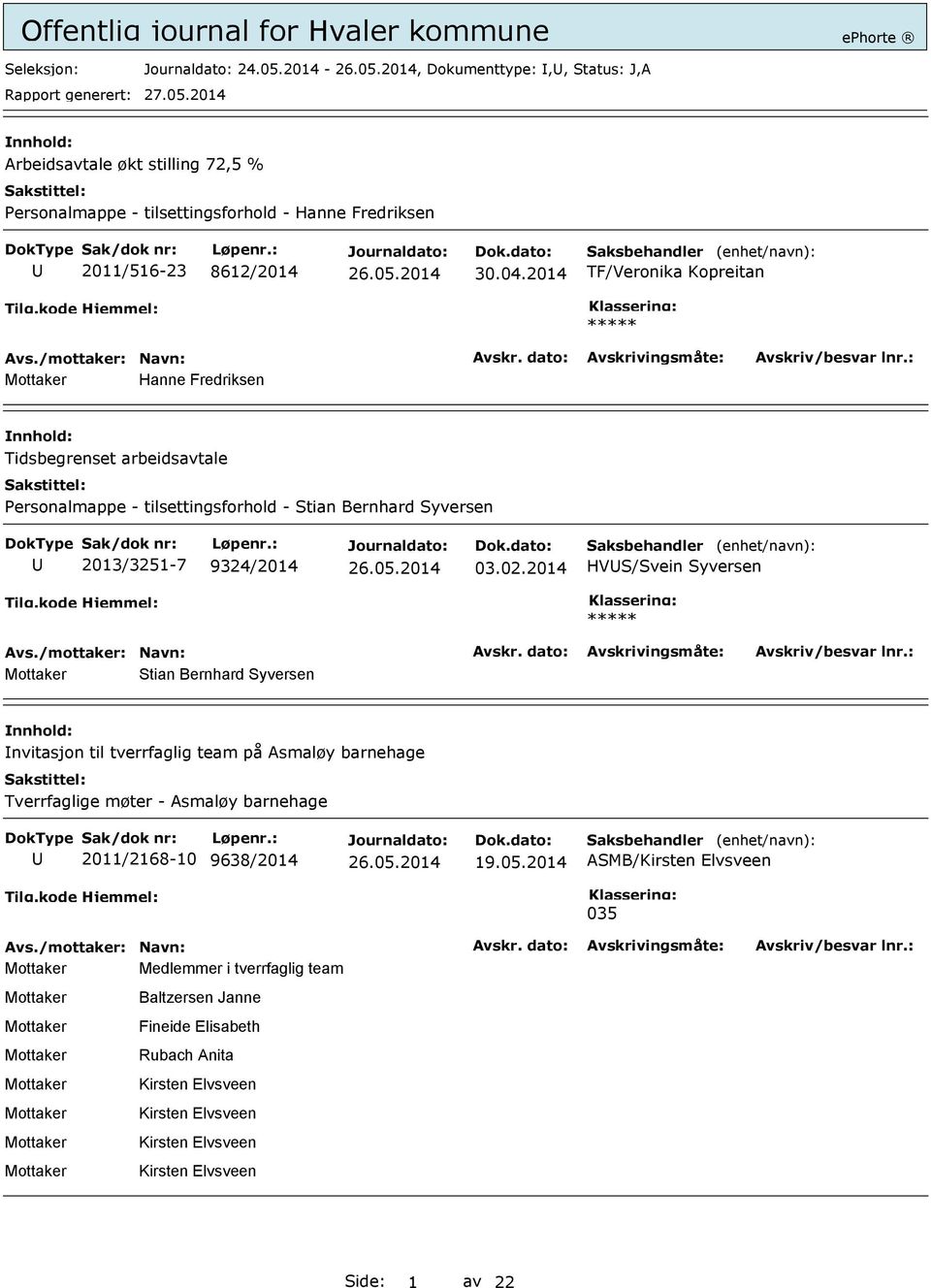 2014 HVS/Svein Syversen ***** Mottaker Stian Bernhard Syversen nvitasjon til tverrfaglig team på Asmaløy barnehage Tverrfaglige møter - Asmaløy barnehage 2011/2168-10 9638/2014 19.05.