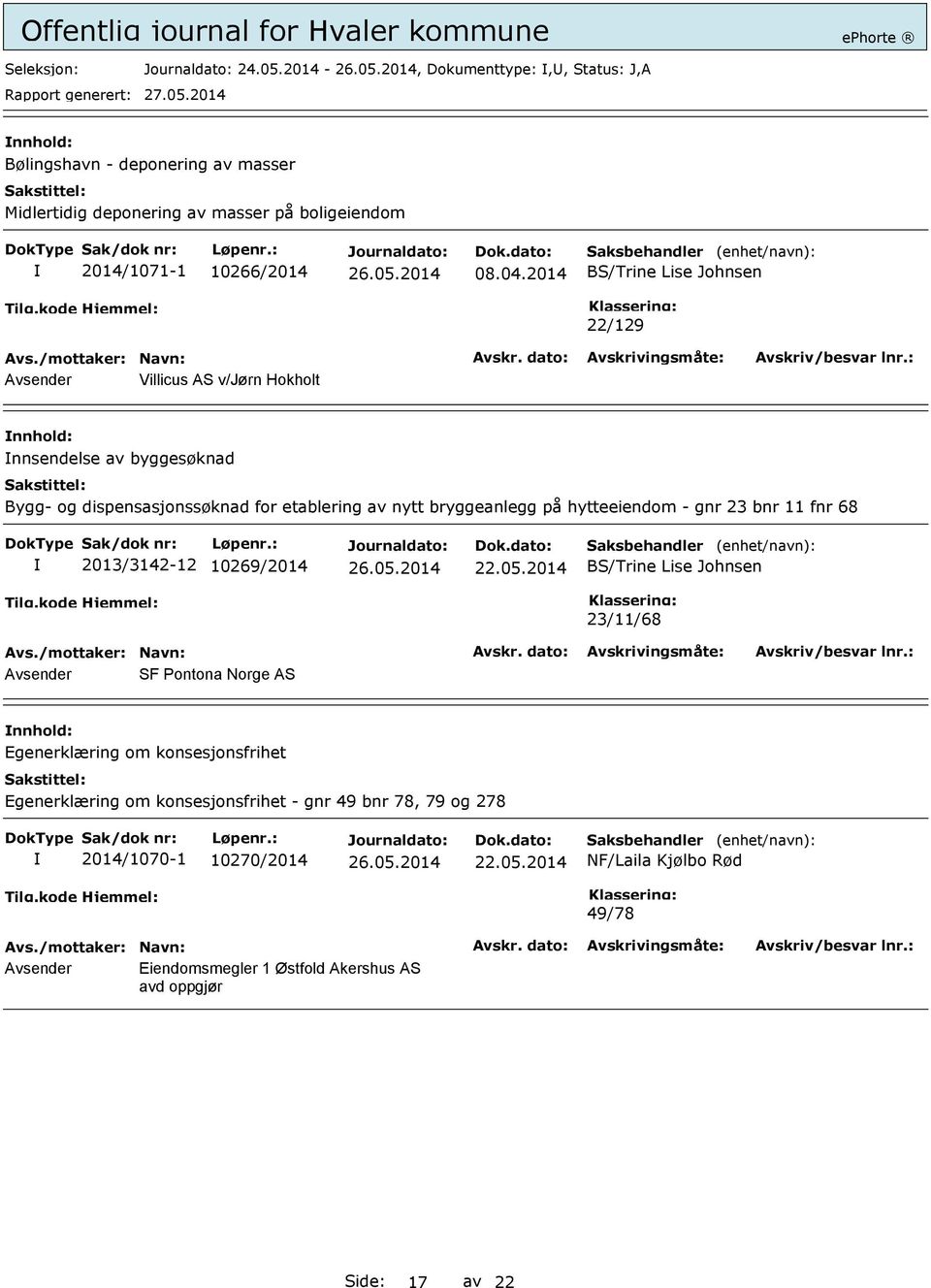 hytteeiendom - gnr 23 bnr 11 fnr 68 2013/3142-12 10269/2014 22.05.