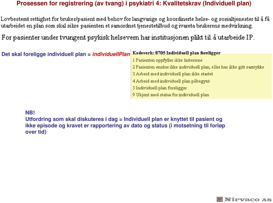 Utfordring som skal diskuteres i dag = Individuell plan er knyttet til pasient