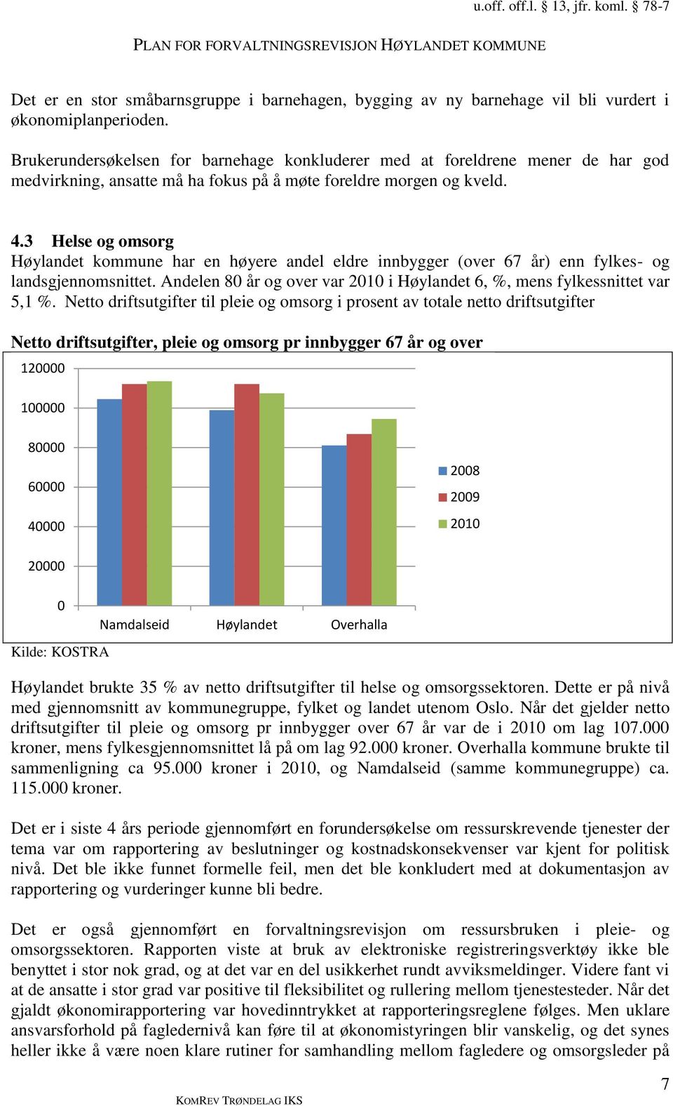 3 Helse og omsorg Høylandet kommune har en høyere andel eldre innbygger (over 67 år) enn fylkes- og landsgjennomsnittet. Andelen 80 år og over var 2010 i Høylandet 6, %, mens fylkessnittet var 5,1 %.