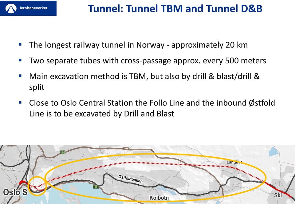 every 500 meters Main excavation method is TBM, but also by drill & blast/drill &