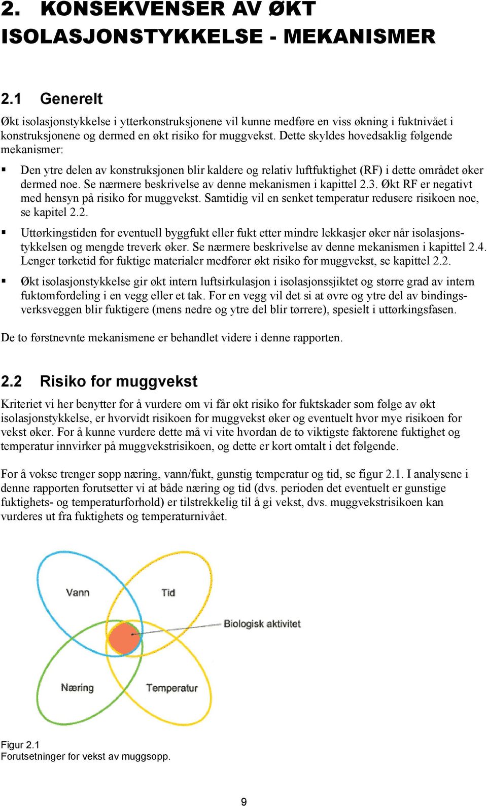 Dette skyldes hovedsaklig følgende mekanismer: Den ytre delen av konstruksjonen blir kaldere og relativ luftfuktighet (RF) i dette området øker dermed noe.