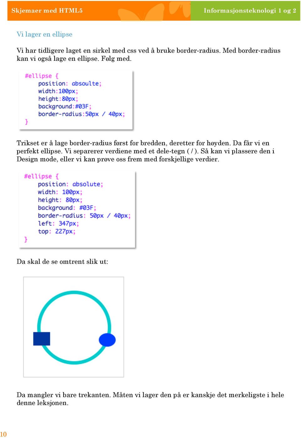 Da får vi en perfekt ellipse. Vi separerer verdiene med et dele-tegn ( / ).