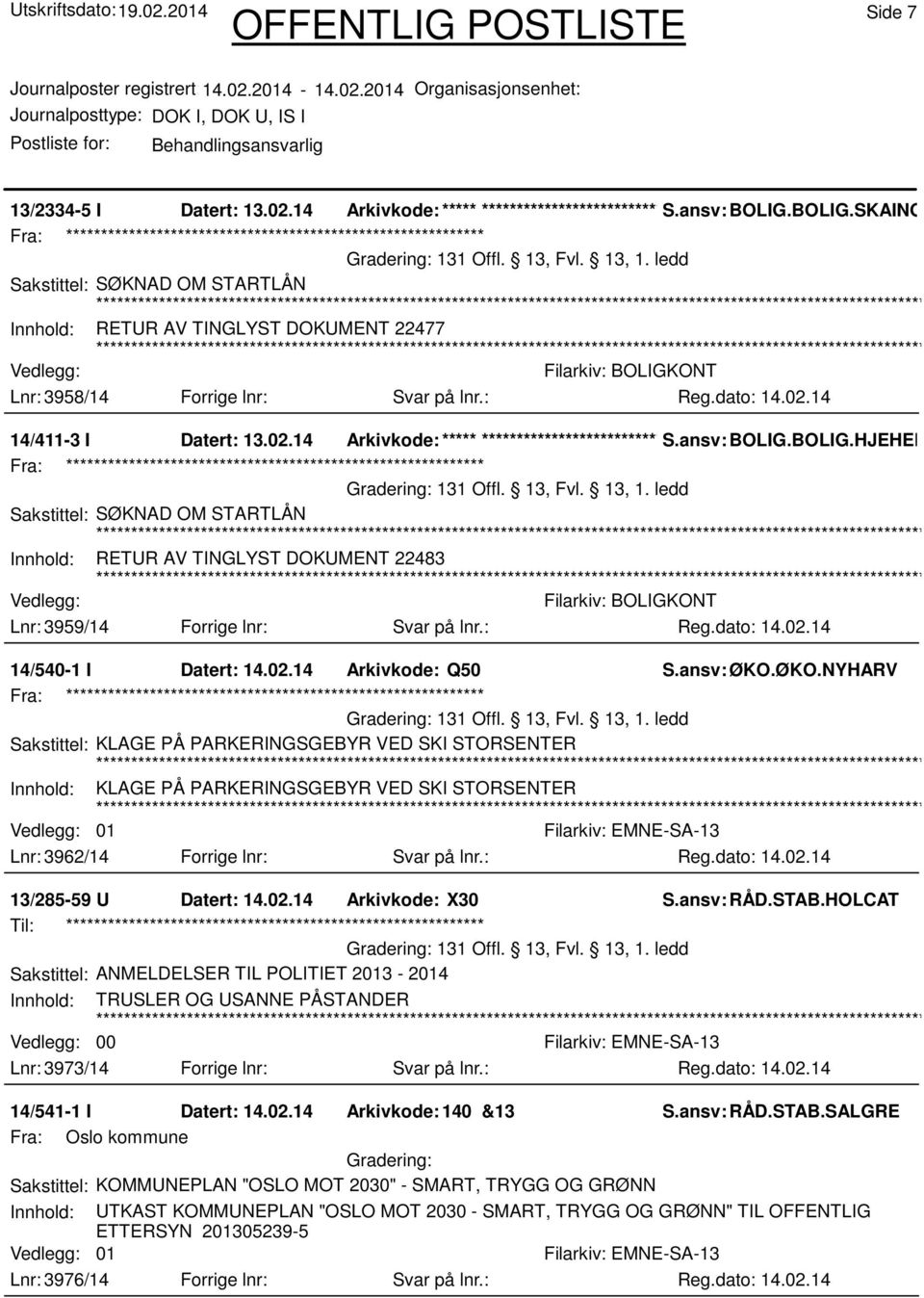 13, Fvl. 13, 1. ledd Innhold: RETUR AV TINGLYST DOKUMENT 22483 Lnr: 3959/14 Forrige lnr: Svar på lnr.: 14/540-1 I Datert: 14.02.14 Arkivkode: Q50 S.ansv: ØKO.ØKO.NYHARV 131 Offl. 13, Fvl. 13, 1. ledd Sakstittel: KLAGE PÅ PARKERINGSGEBYR VED SKI STORSENTER Innhold: KLAGE PÅ PARKERINGSGEBYR VED SKI STORSENTER 01 Lnr: 3962/14 Forrige lnr: Svar på lnr.