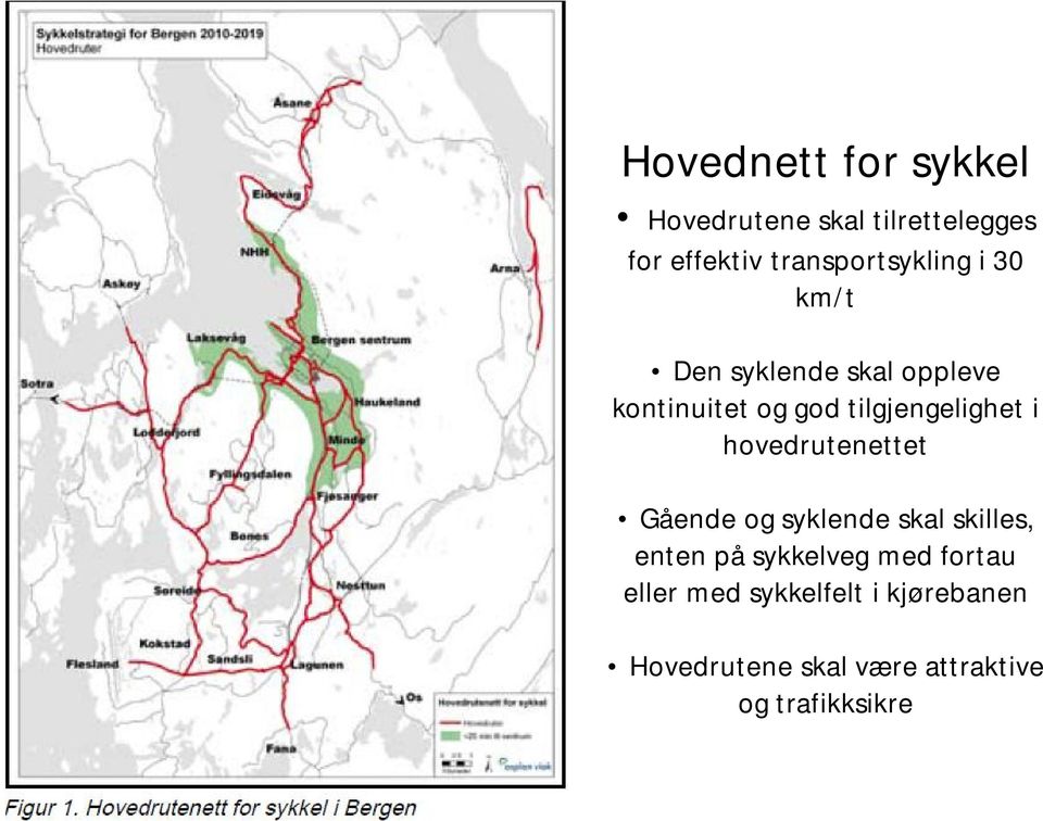 tilgjengelighet i hovedrutenettet Gående og syklende skal skilles, enten på