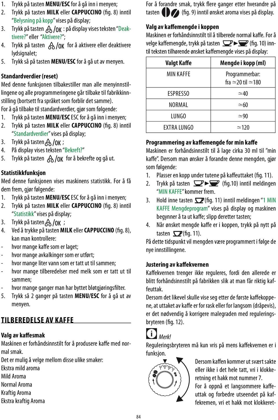 Standardverdier (reset) Med denne funksjonen tilbakestiller man alle menyinnstillingene og alle programmeringene går tilbake til fabrikkinnstilling (bortsett fra språket som forblir det samme).