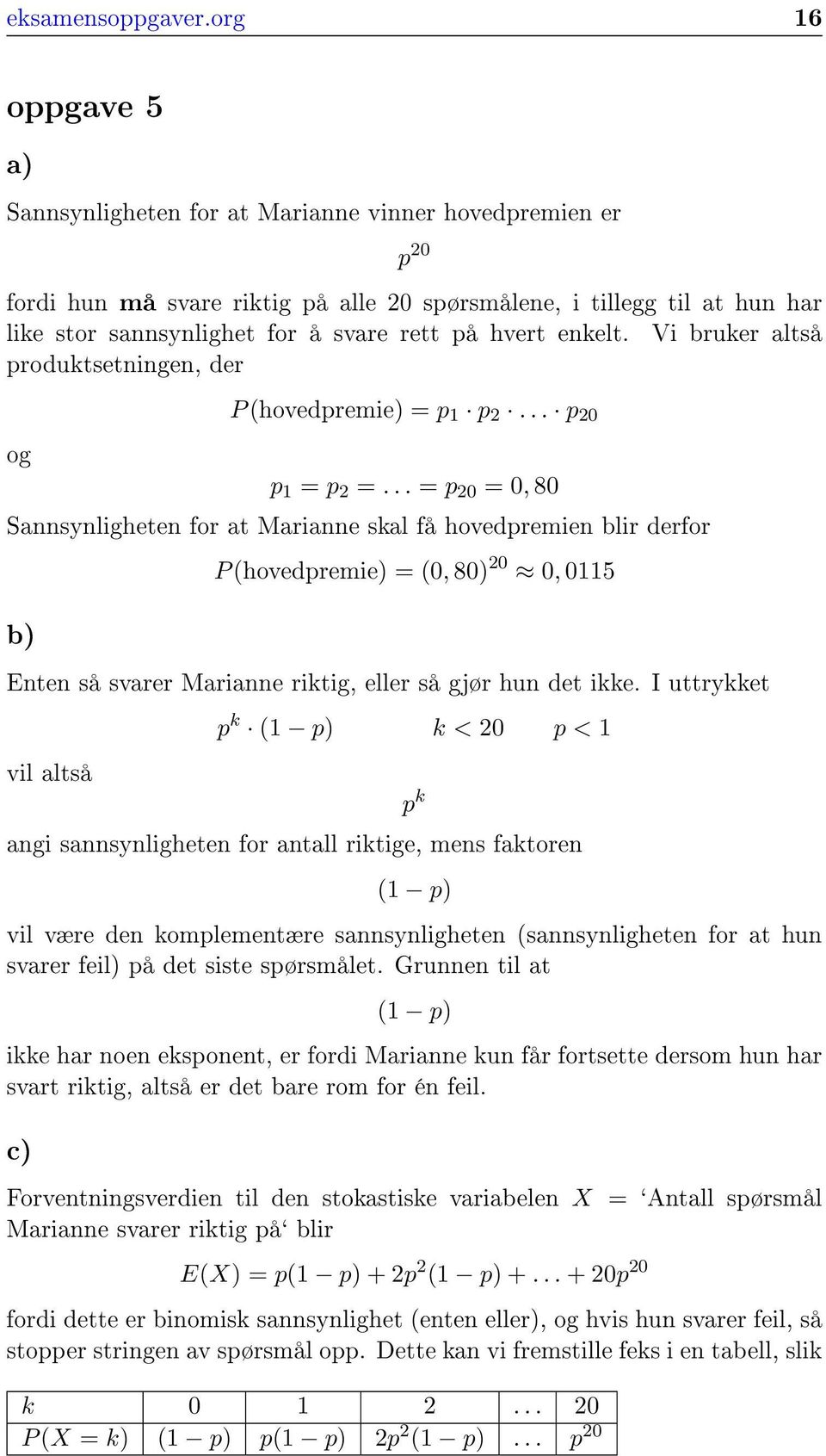 hvert enkelt. Vi bruker altså produktsetningen, der P (hovedpremie) = p 1 p 2... p 20 og p 1 = p 2 =.