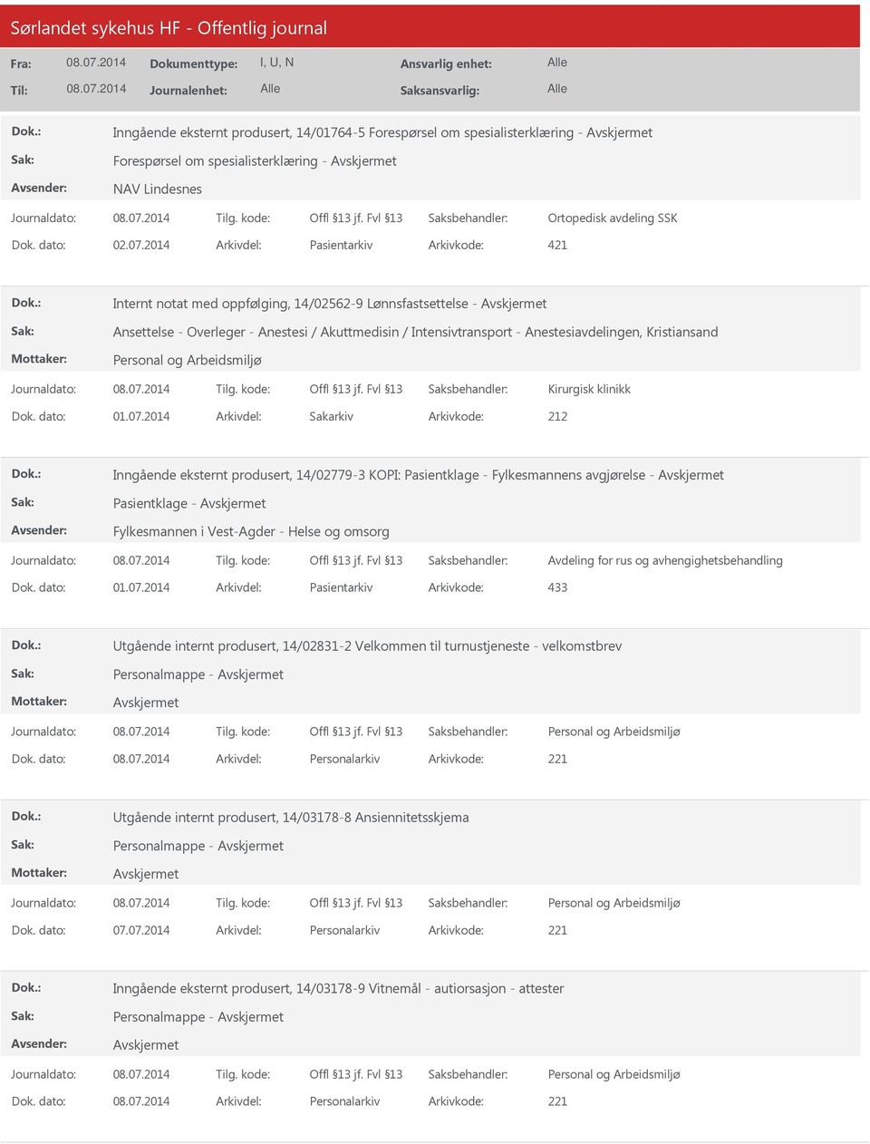 Kristiansand Kirurgisk klinikk Dok. dato: 01.07.