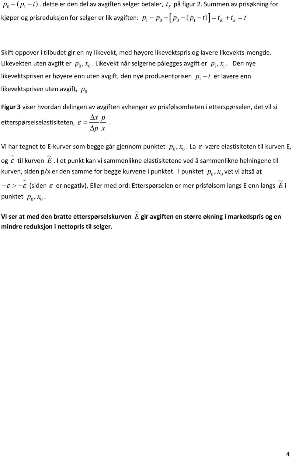 likevekts-mengde. Likevekten uten avgift er p,. Likevekt når selgerne pålegges avgift er p,.