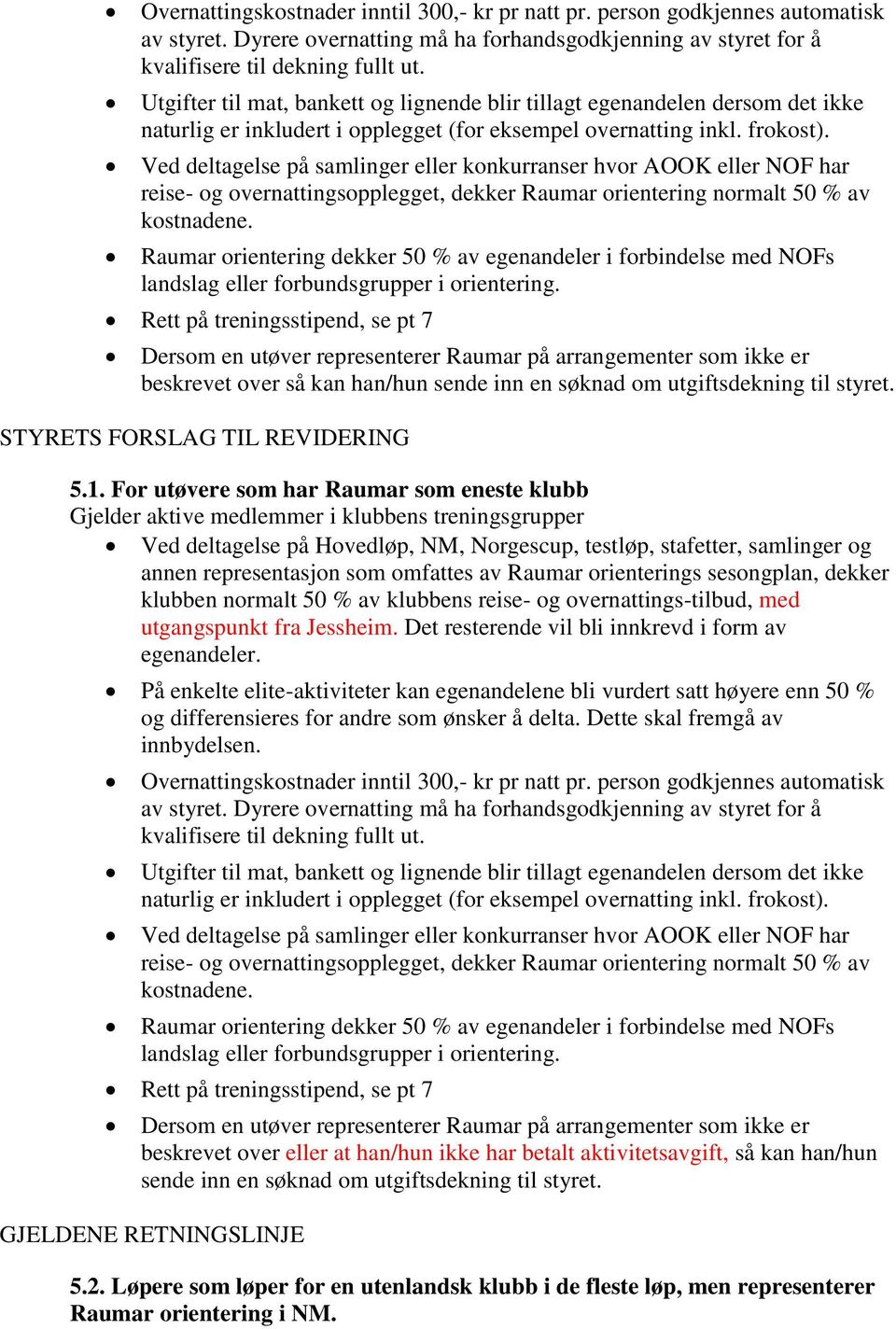 Ved deltagelse på samlinger eller konkurranser hvor AOOK eller NOF har reise- og overnattingsopplegget, dekker Raumar orientering normalt 50 % av kostnadene.