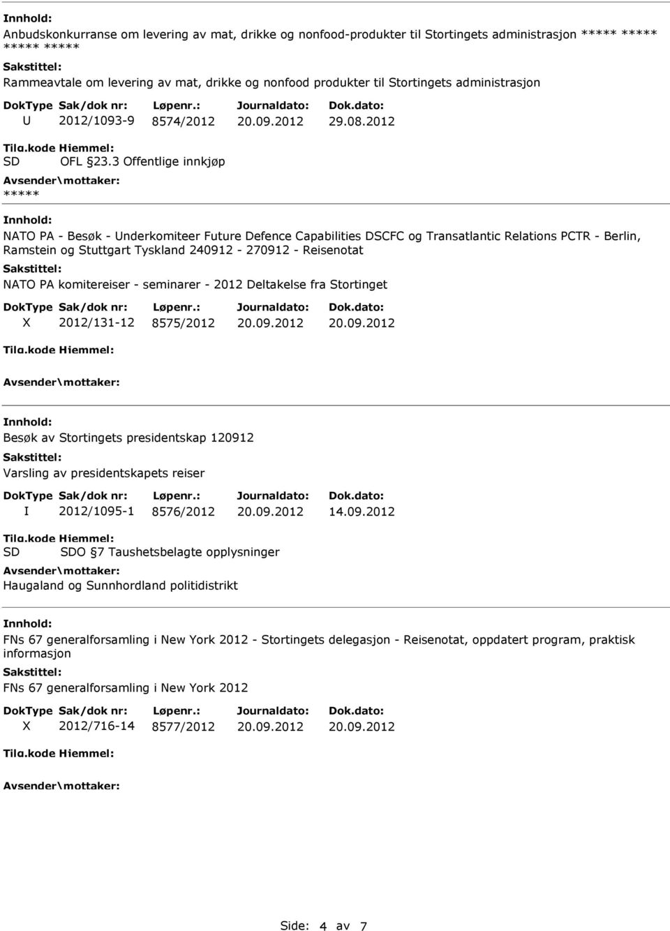 - seminarer - 2012 Deltakelse fra Stortinget X 2012/131-12 8575/2012 Besøk av Stortingets presidentskap 12091