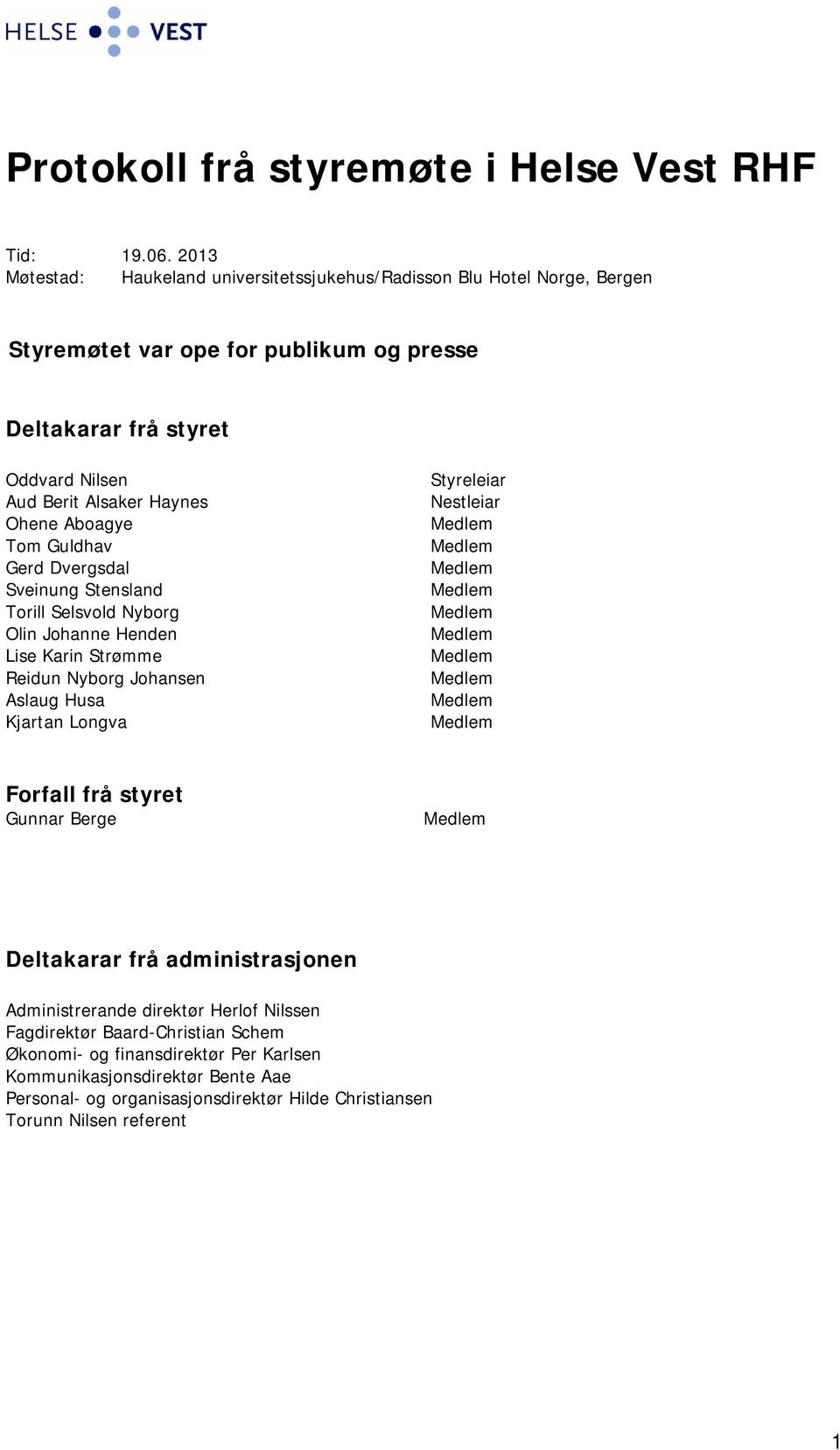 Haynes Ohene Aboagye Tom Guldhav Gerd Dvergsdal Sveinung Stensland Torill Selsvold Nyborg Olin Johanne Henden Lise Karin Strømme Reidun Nyborg Johansen Aslaug Husa Kjartan Longva