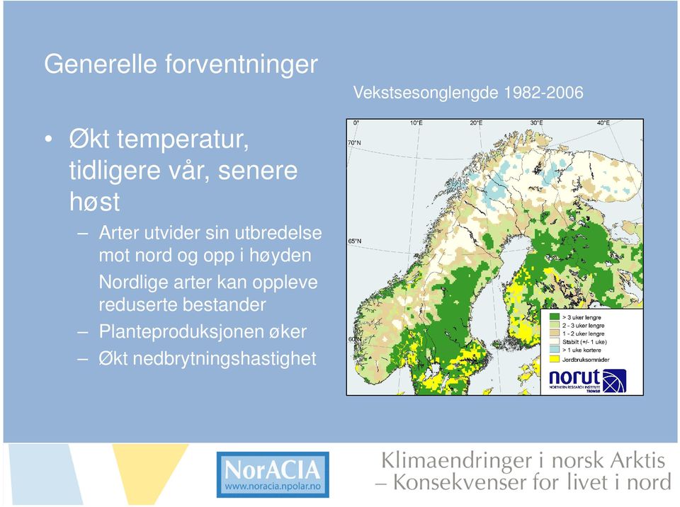 utbredelse mot nord og opp i høyden Nordlige arter kan