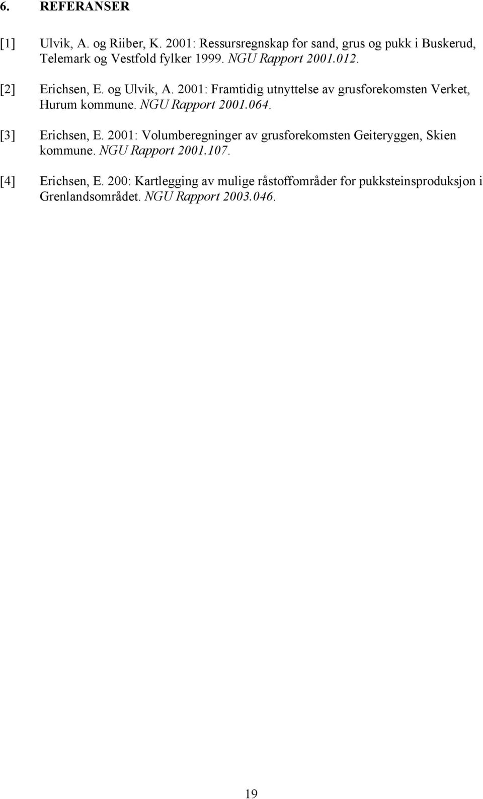 og Ulvik, A. 2001: Framtidig utnyttelse av grusforekomsten Verket, Hurum kommune. NGU Rapport 2001.064. [3] Erichsen, E.