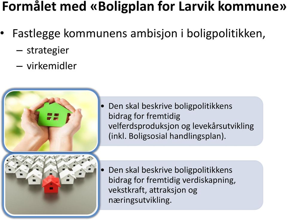 fremtidig velferdsproduksjon og levekårsutvikling (inkl. Boligsosial handlingsplan).