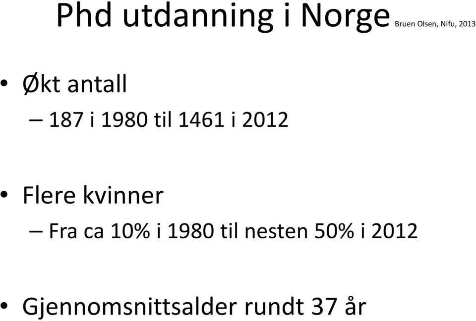 2012 Flere kvinner Fra ca 10% i 1980 til