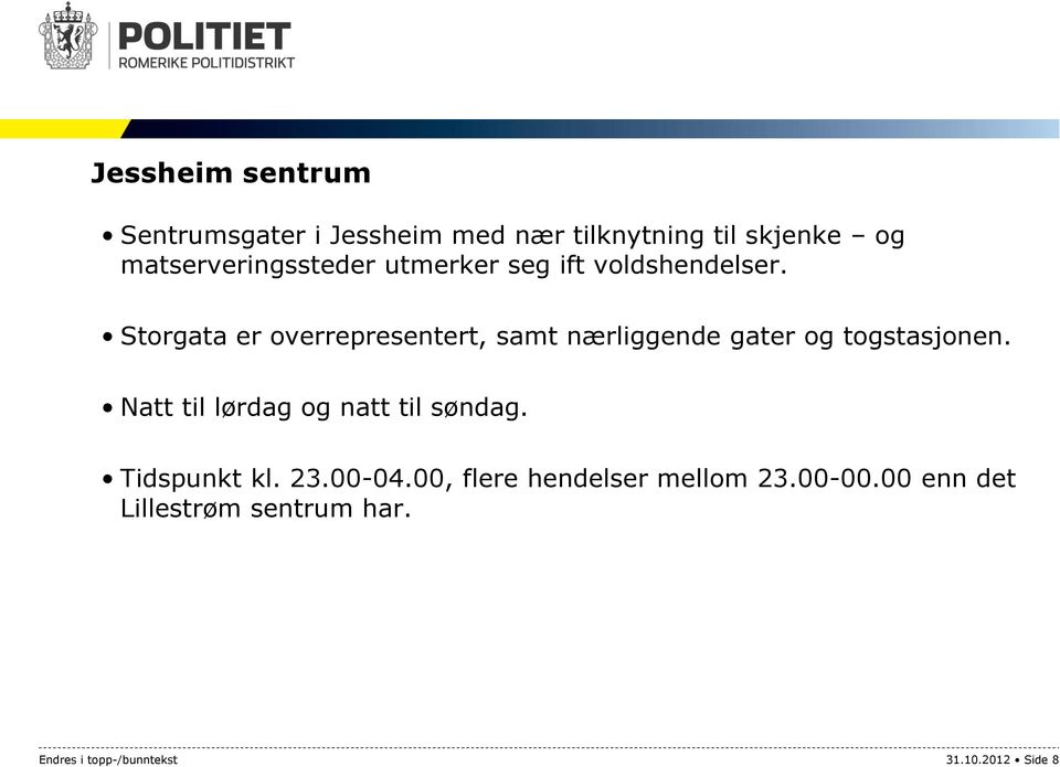 Storgata er overrepresentert, samt nærliggende gater og togstasjonen.