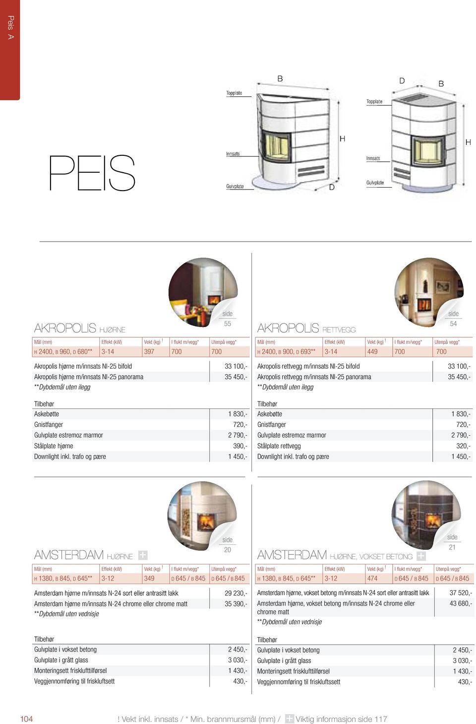 trafo og pære 1 450,- H 2400, B 900, D 693** 3-14 449 700 700 Akropolis rettvegg m/innsats NI-25 bifold 33 100,- Akropolis rettvegg m/innsats NI-25 panorama 35 450,- **Dybdemål uten ilegg Gnistfanger