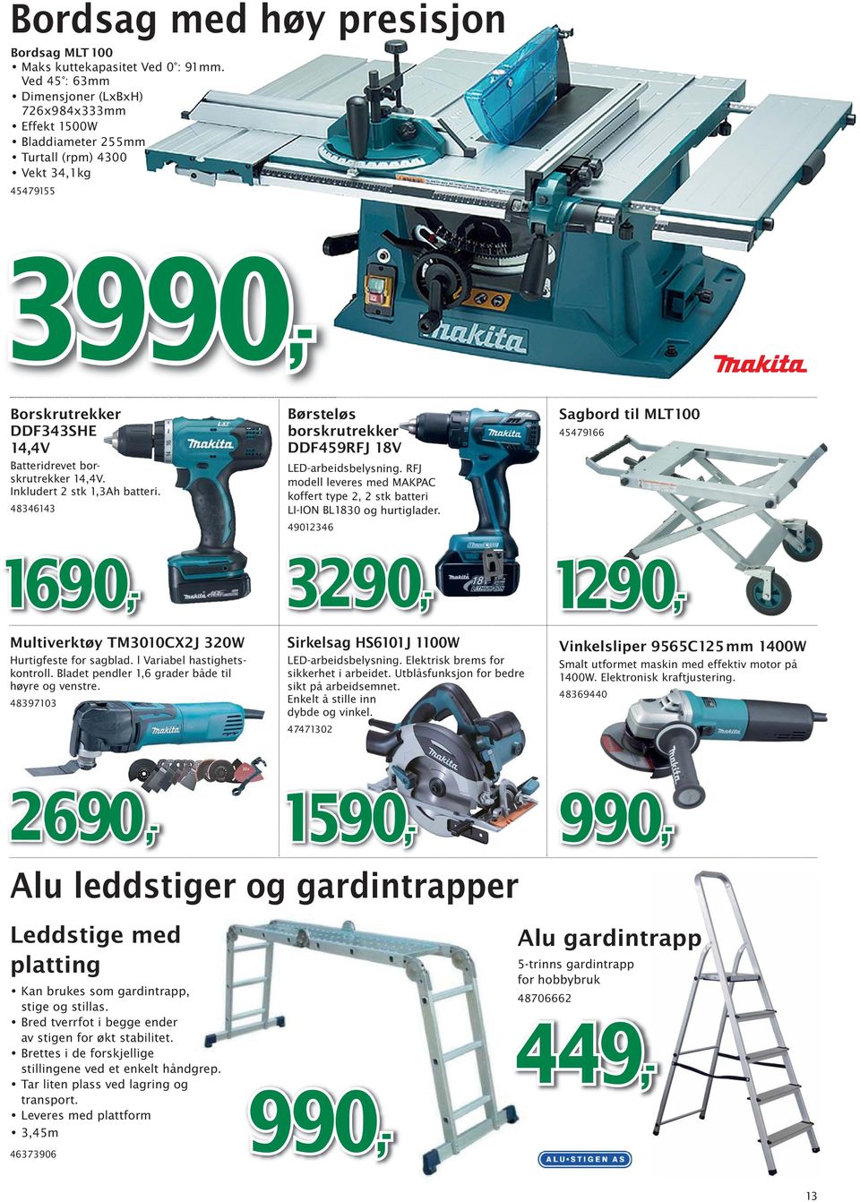 Inkludert 2 stk 1,3Ah batteri. 48346143 Børsteløs borskrutrekker DDF459RFJ 18V LED-arbeidsbelysning. RFJ modell leveres med MAKPAC koffert type 2, 2 stk batteri LI-ION BL1830 og hurtiglader.