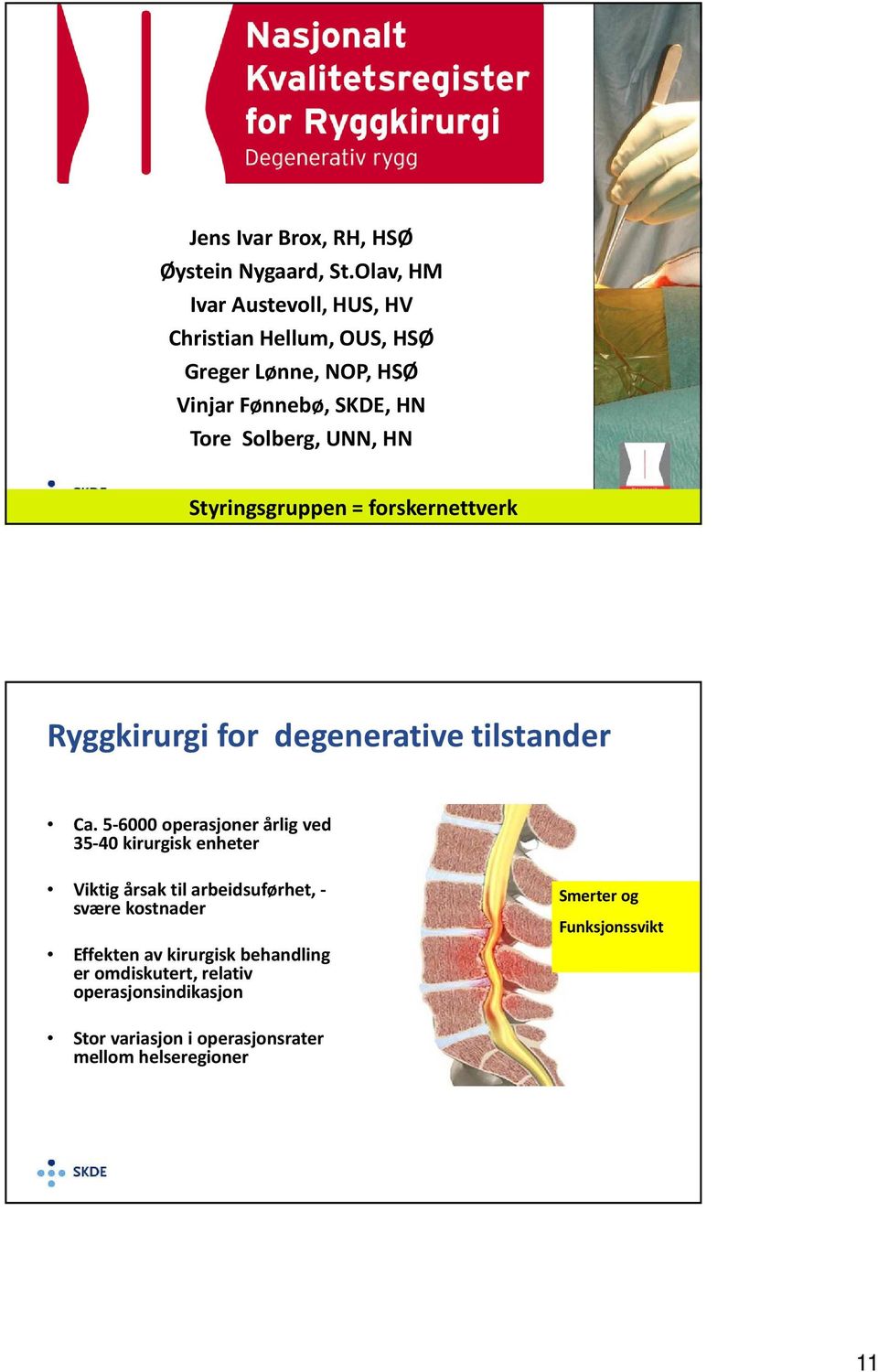 HN Styringsgruppen = forskernettverk Ryggkirurgi for degenerative tilstander Ca.