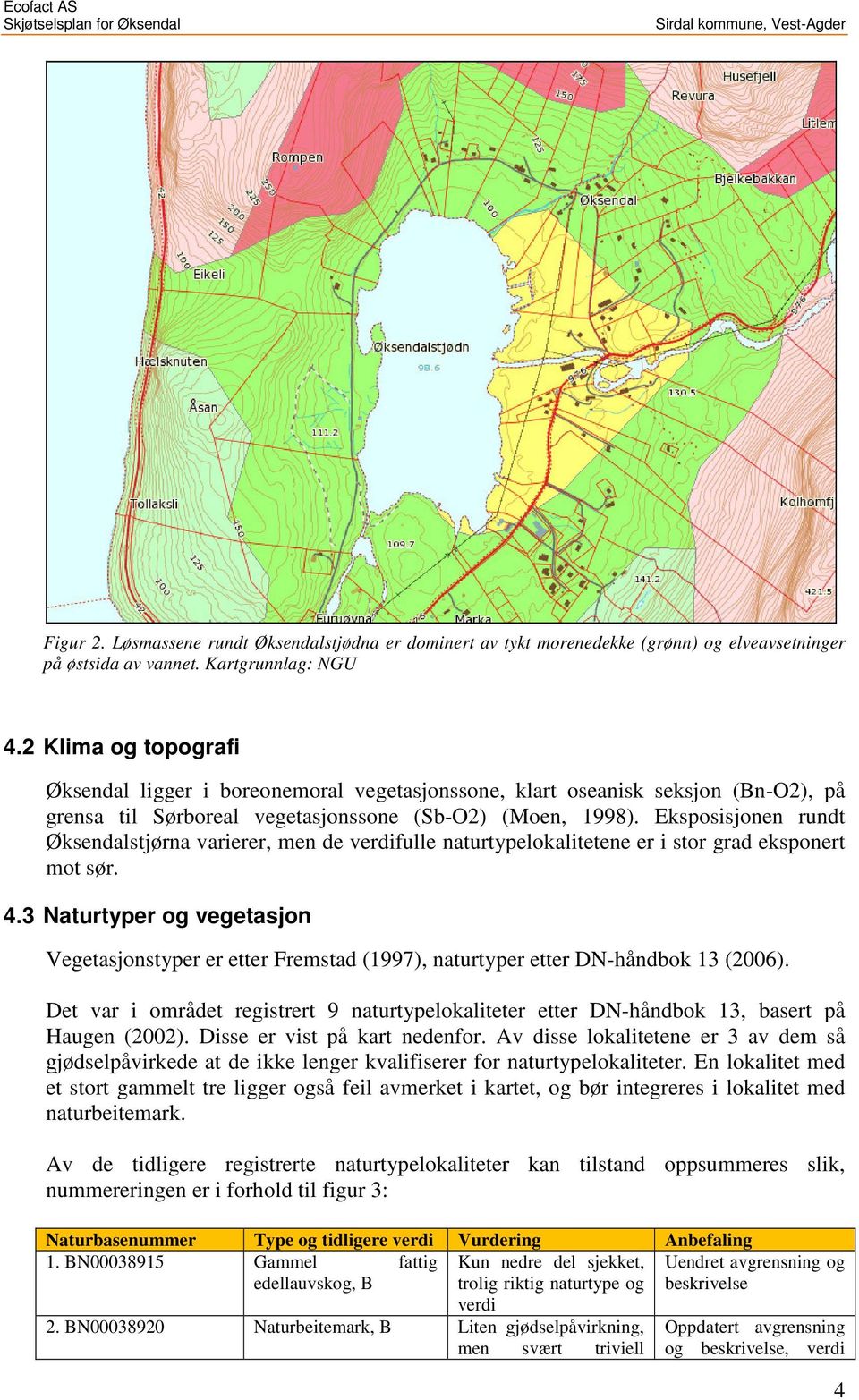 Eksposisjonen rundt Øksendalstjørna varierer, men de verdifulle naturtypelokalitetene er i stor grad eksponert mot sør. 4.