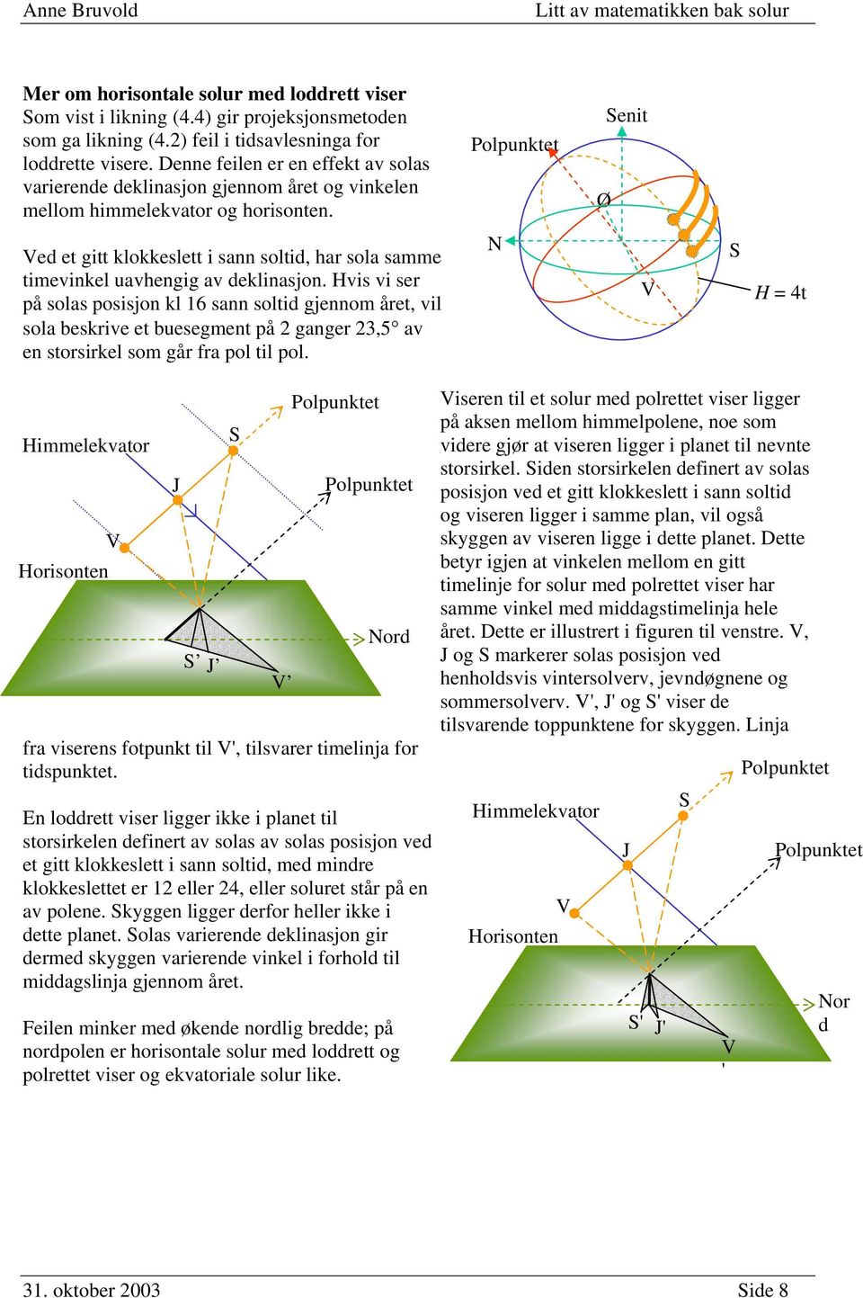 Ø Senit Ved et gitt klokkeslett i snn soltid, hr sol smme timevinkel uvhengig v deklinsjon.