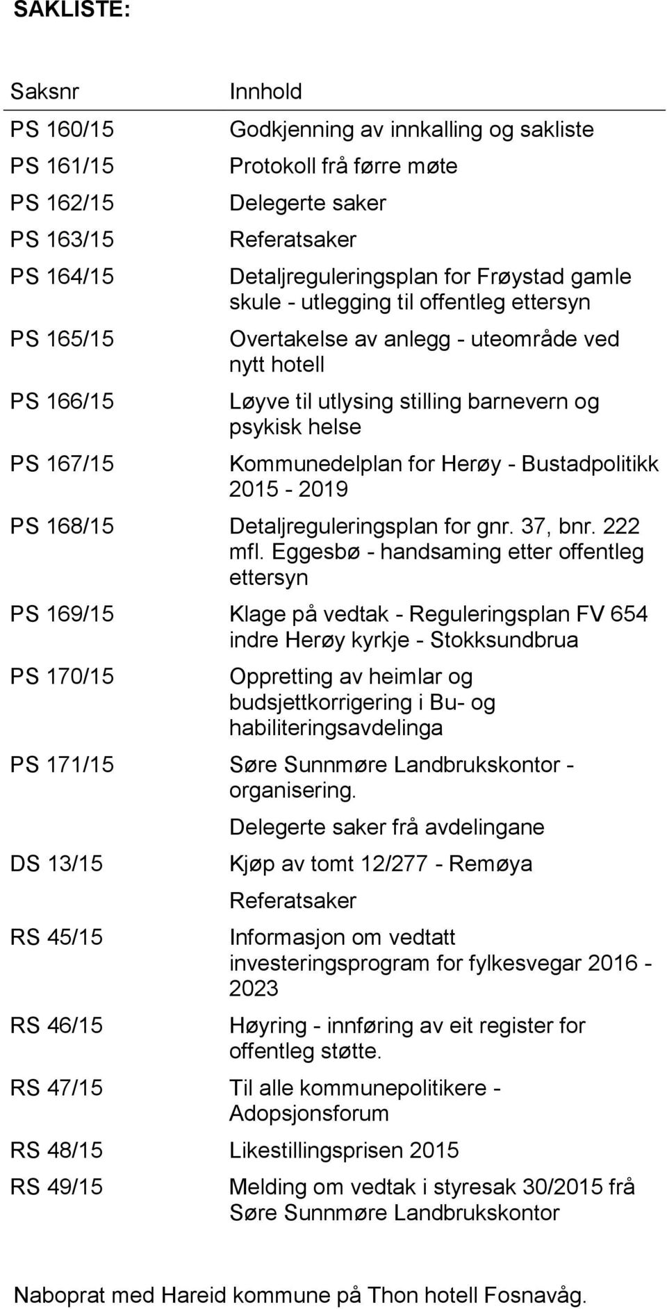 Kommunedelplan for Herøy - Bustadpolitikk 2015-2019 PS 168/15 Detaljreguleringsplan for gnr. 37, bnr. 222 mfl.