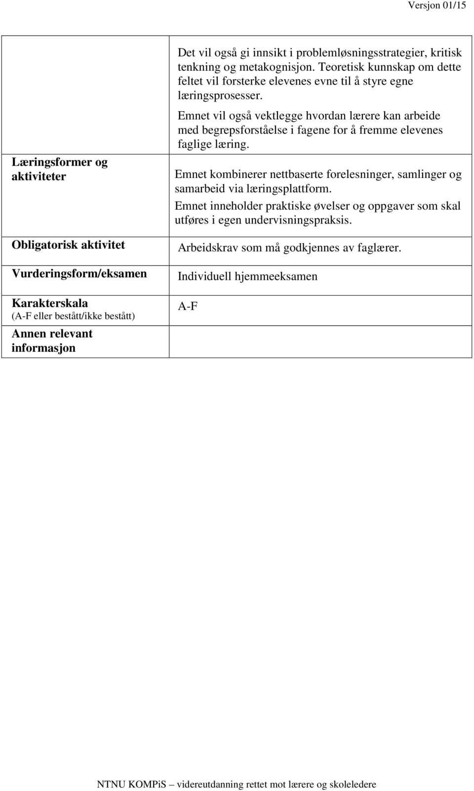 Emnet vil også vektlegge hvordan lærere kan arbeide med begrepsforståelse i fagene for å fremme elevenes faglige læring.