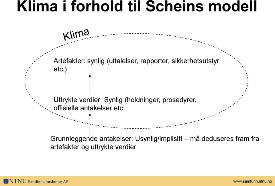 ) Uttrykte verdier: Synlig (holdninger, prosedyrer, offisielle