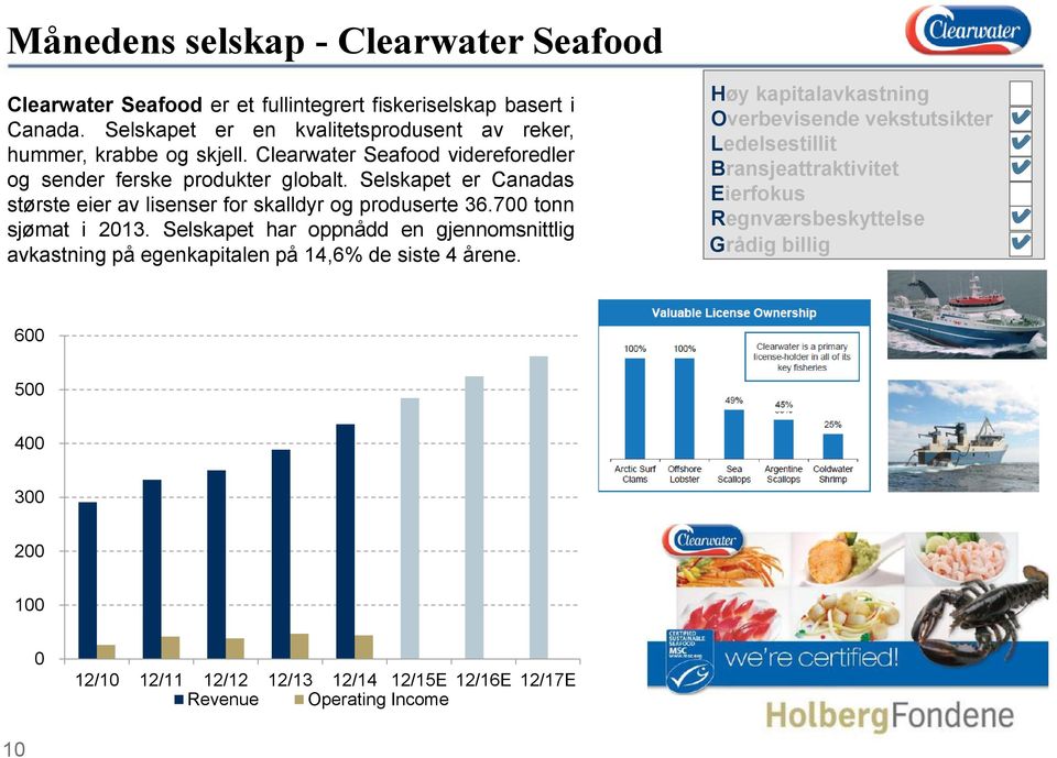 Selskapet er Canadas største eier av lisenser for skalldyr og produserte 36.700 tonn sjømat i 2013.