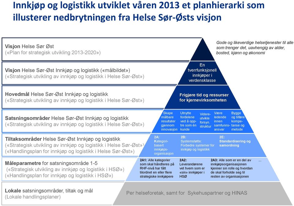 trenger det, uavhengig av alder, bosted, kjønn og økonomi Hovedmål Helse Sør-Øst Innkjøp og logistikk («Strategisk utvikling av innkjøp og logistikk i Helse Sør-Øst») Frigjøre tid og ressurser for