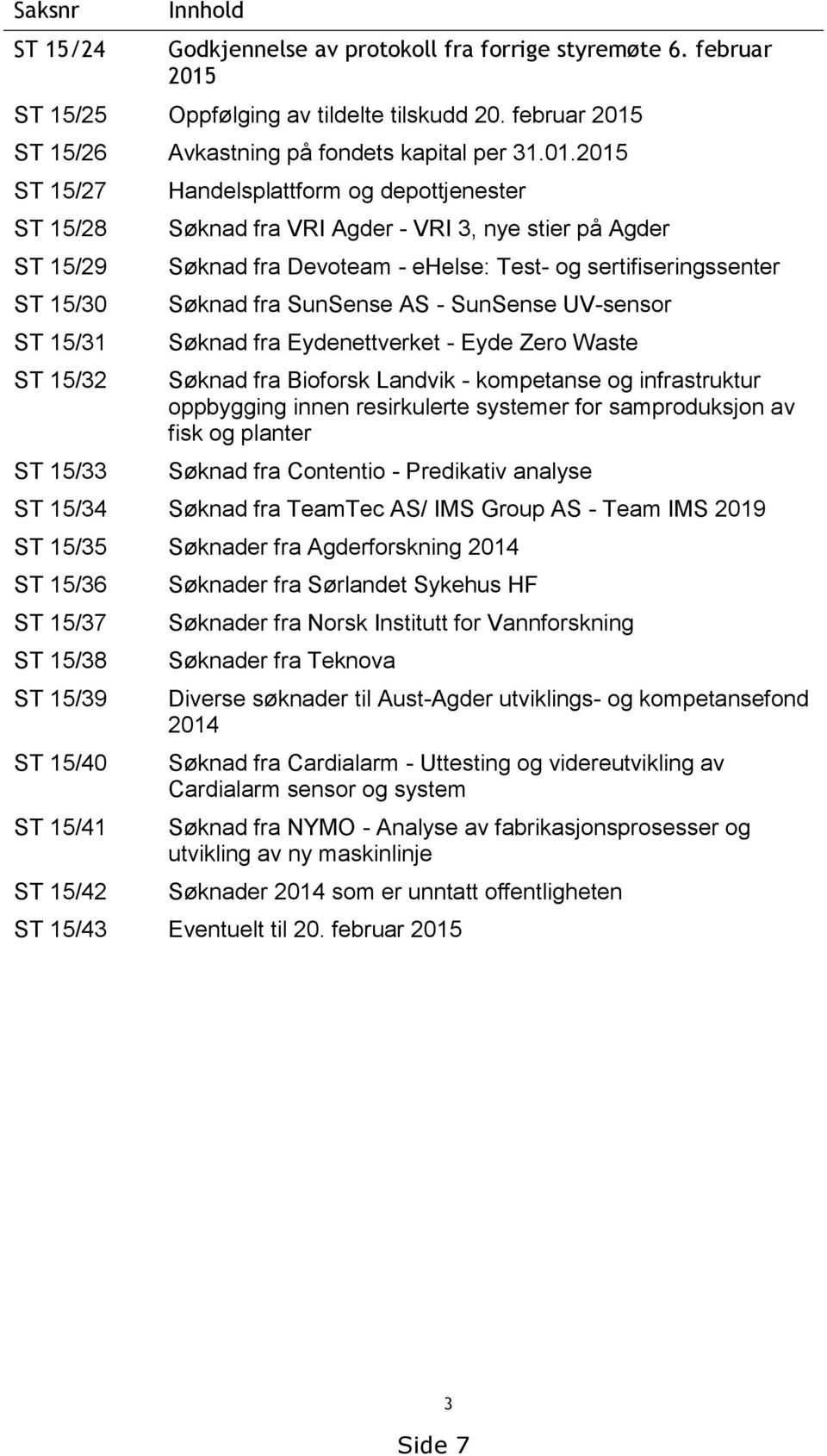 ST 15/26 Avkastning på fondets kapital per 31.01.