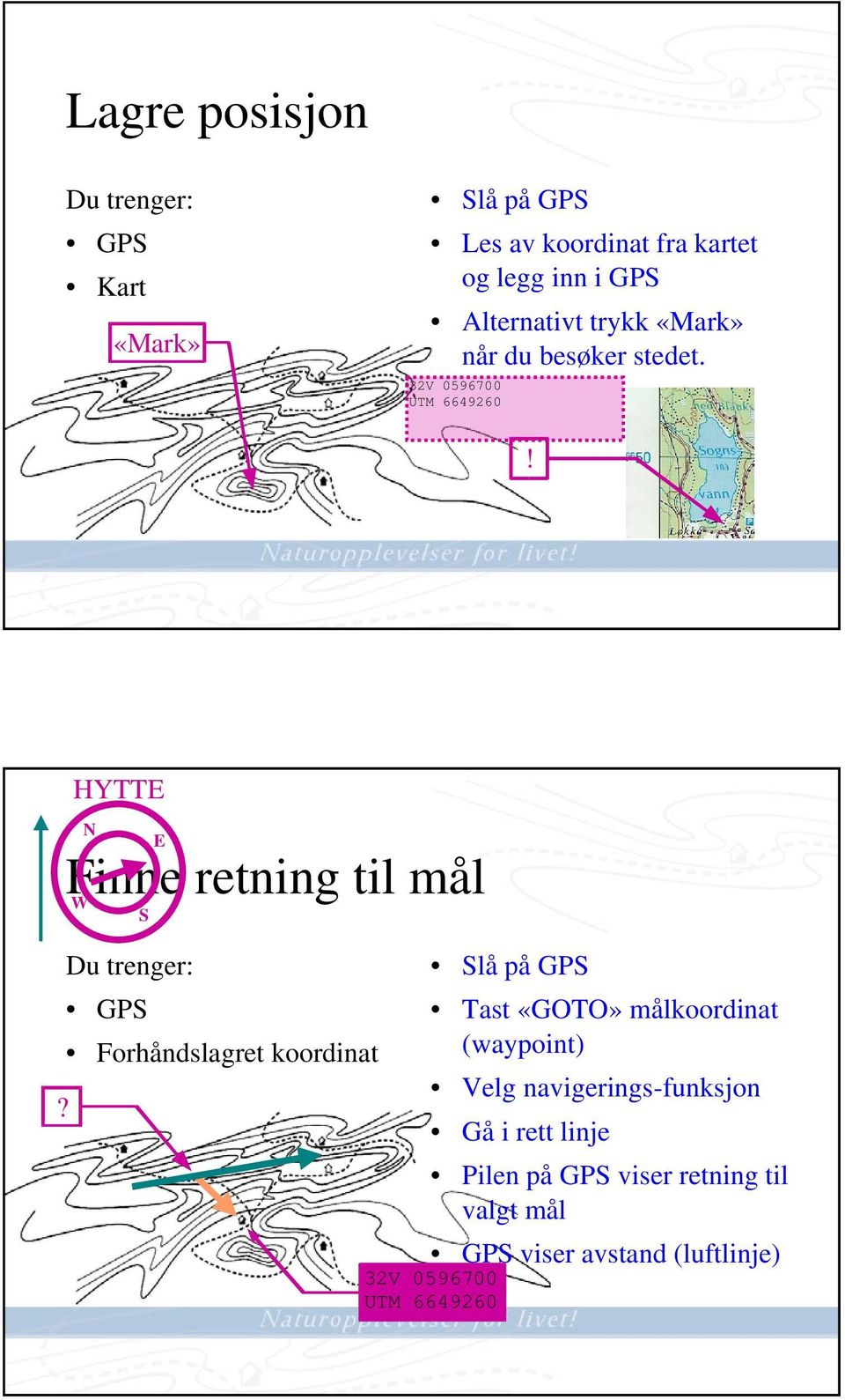 Finne retning til mål Du trenger: GPS Forhåndslagret koordinat?