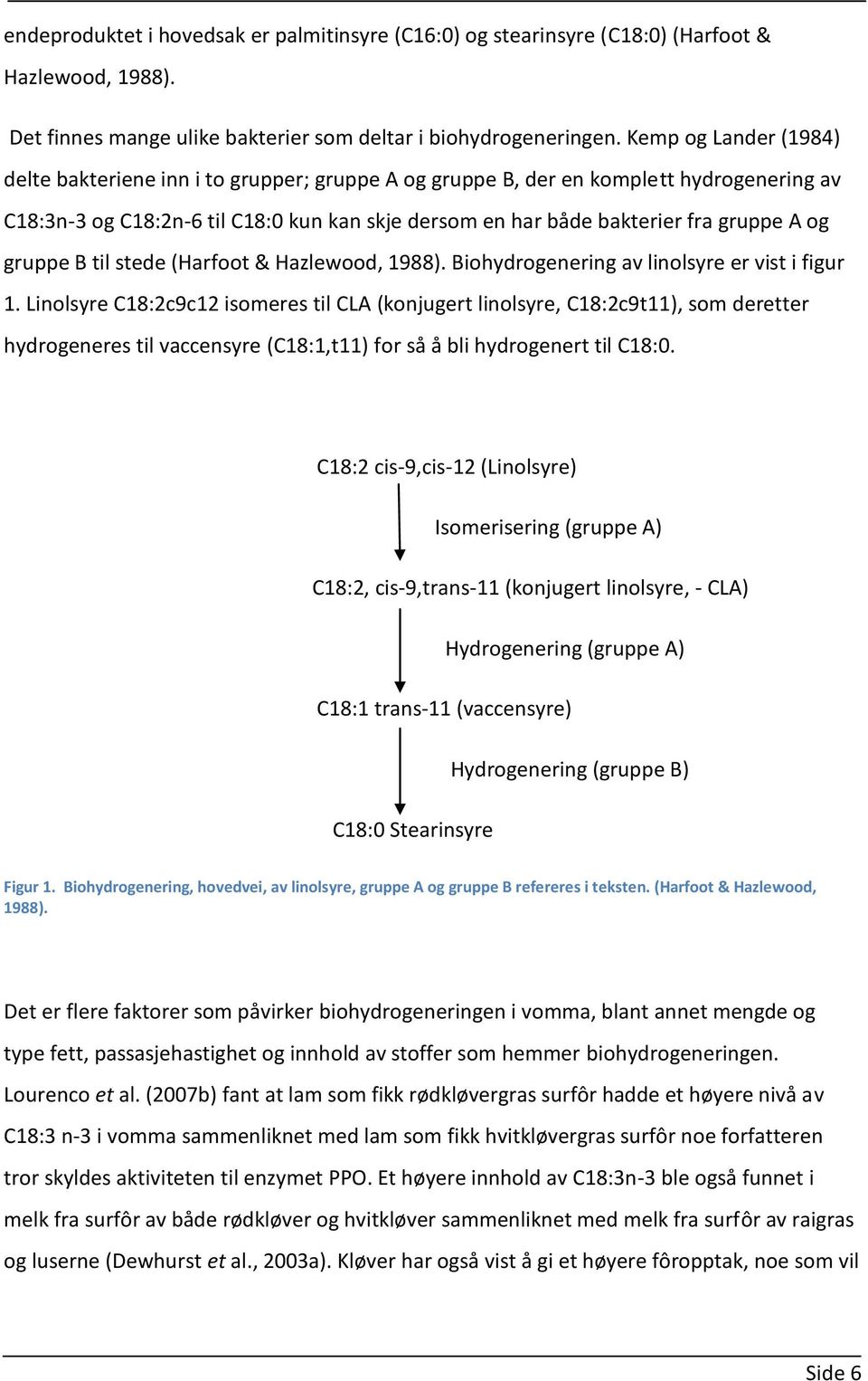 og gruppe B til stede (Harfoot & Hazlewood, 1988). Biohydrogenering av linolsyre er vist i figur 1.