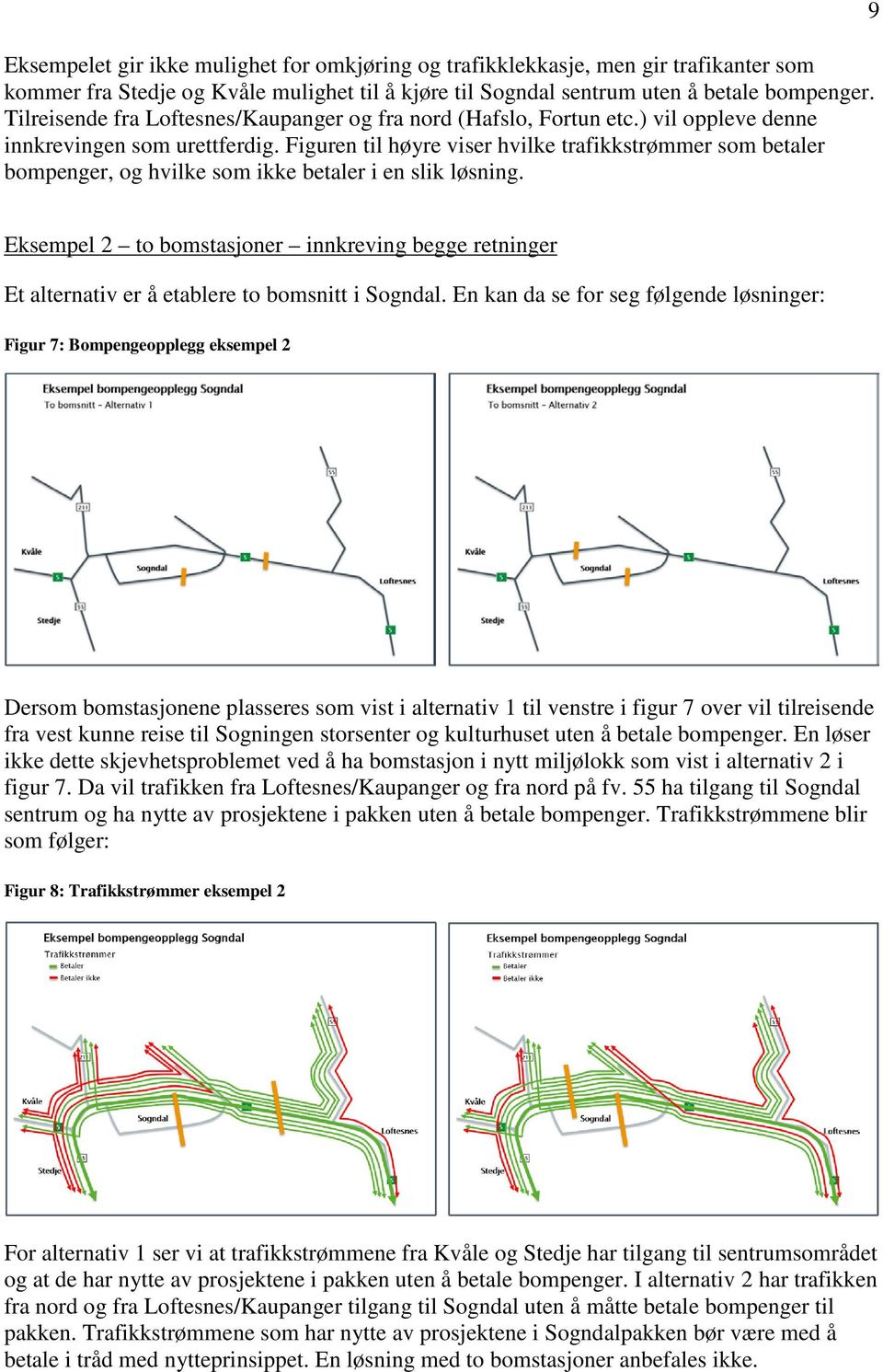 Figuren til høyre viser hvilke trafikkstrømmer som betaler bompenger, og hvilke som ikke betaler i en slik løsning.