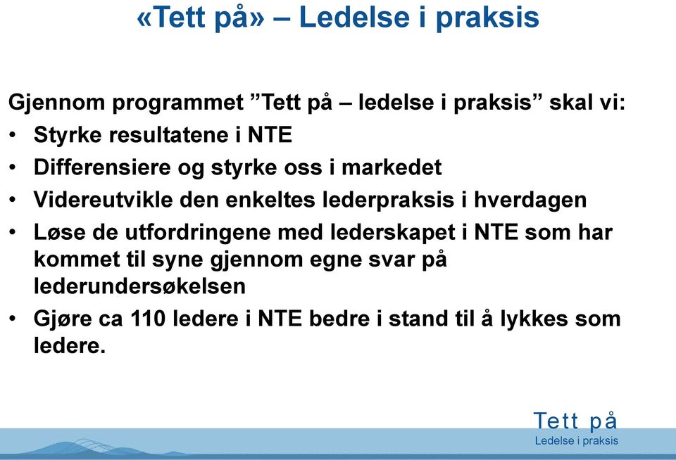 hverdagen Løse de utfordringene med lederskapet i NTE som har kommet til syne