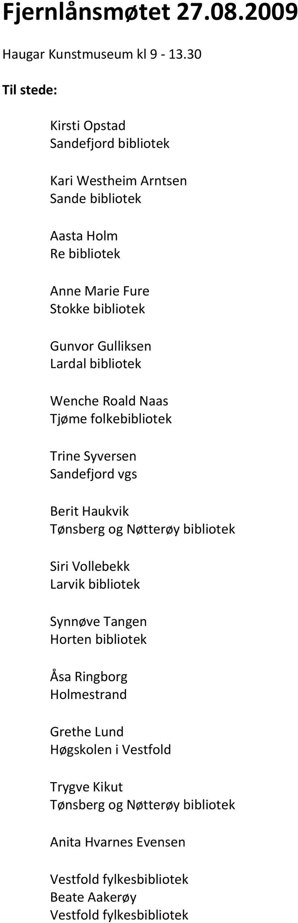Gunvor Gulliksen Lardal bibliotek Wenche Roald Naas Tjøme folkebibliotek Trine Syversen Sandefjord vgs Berit Haukvik Tønsberg og Nøtterøy bibliotek